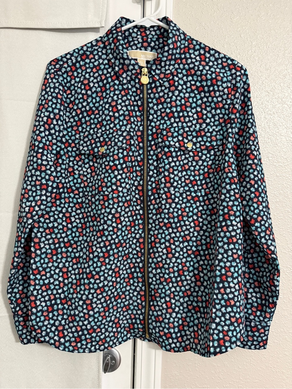 Michael Kors Navy Floral-Print Zip Utility Jacket